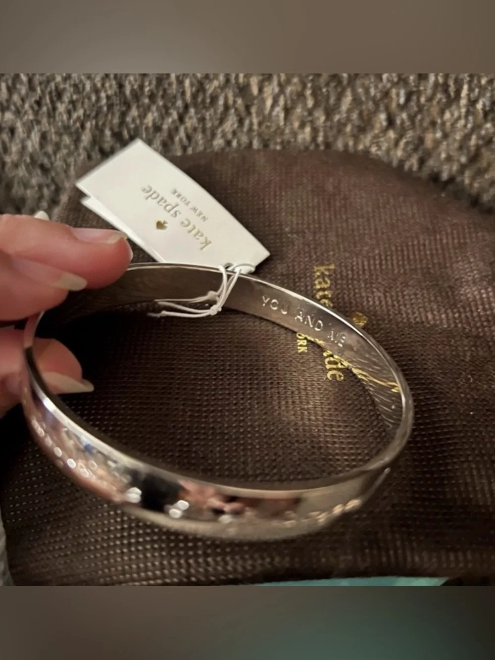Kate Spade "You and Me" Engraved Idiom Bangle + Box & Dust Bag - Picture 2 of 6